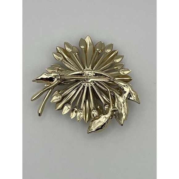 Gold Tone Floral Brooch Faux Pearl 3" Lapel Pin Statement Piece - Picture 2 of 6